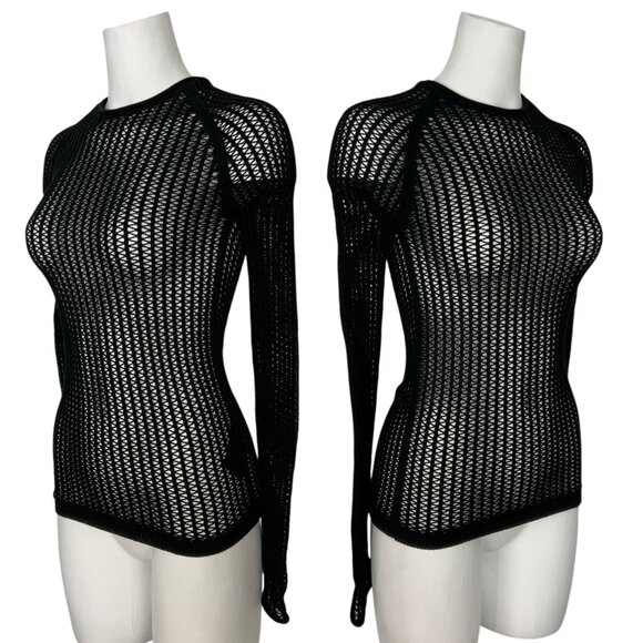 Alexander Wang Crochet Sweater S Black Long Sleeve Crewneck Pullover Gothic - Picture 3 of 12